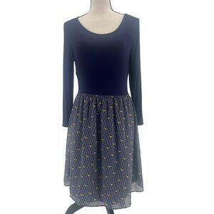 Charming Charlie Dress Medium Anchor‎ Heart Print Long Sleeve Nautical Coastal